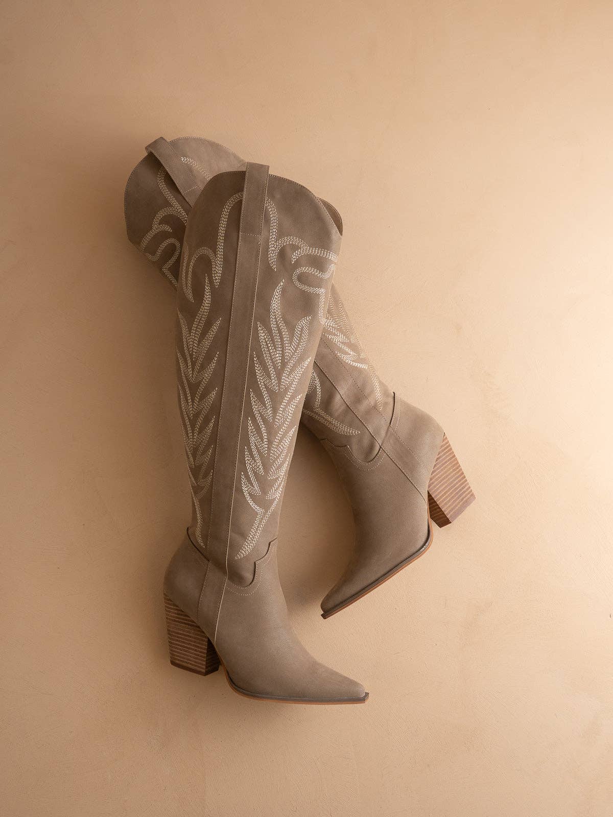 Dark Taupe Knee High Embroidered Cowboy Boot