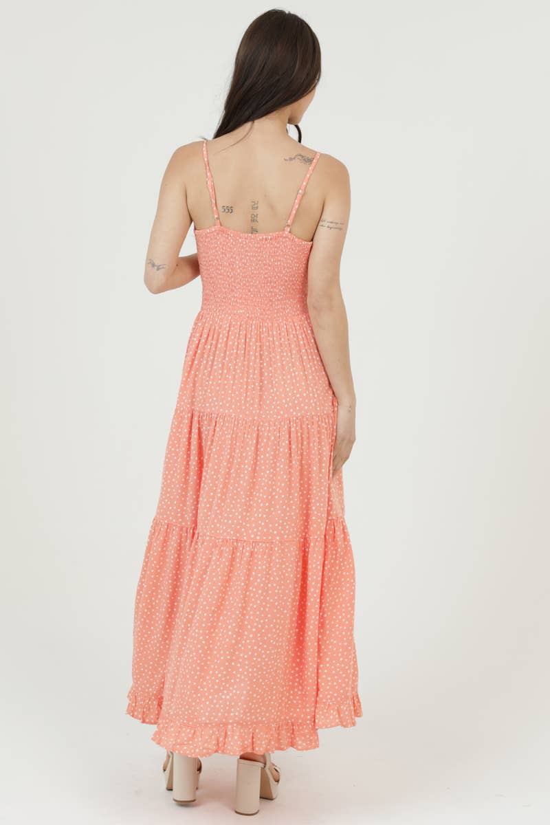 POLKA DOT SIDE SLIT MAXI DRESS