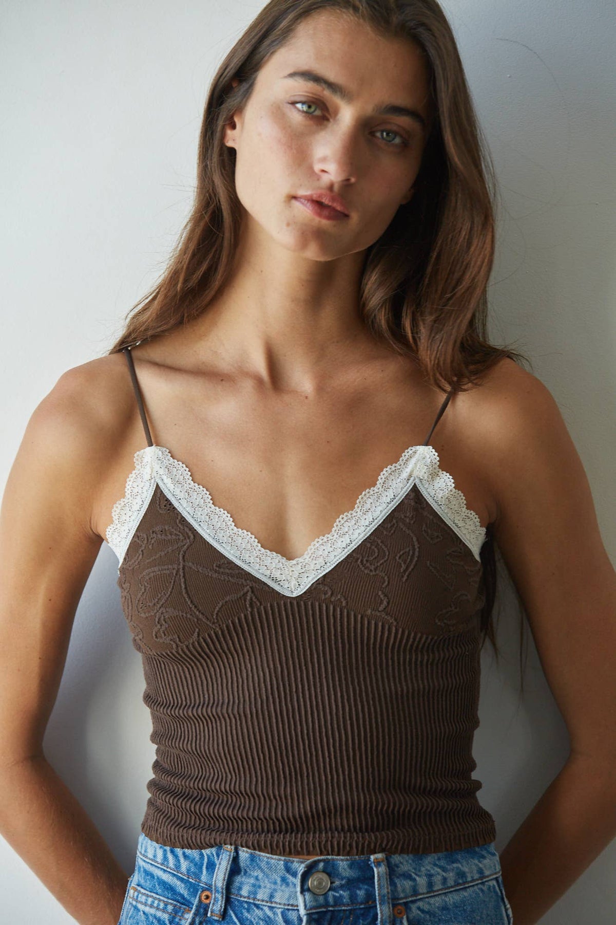Knit Seamless Ribbed Nylon Spandex Jacquard Top
