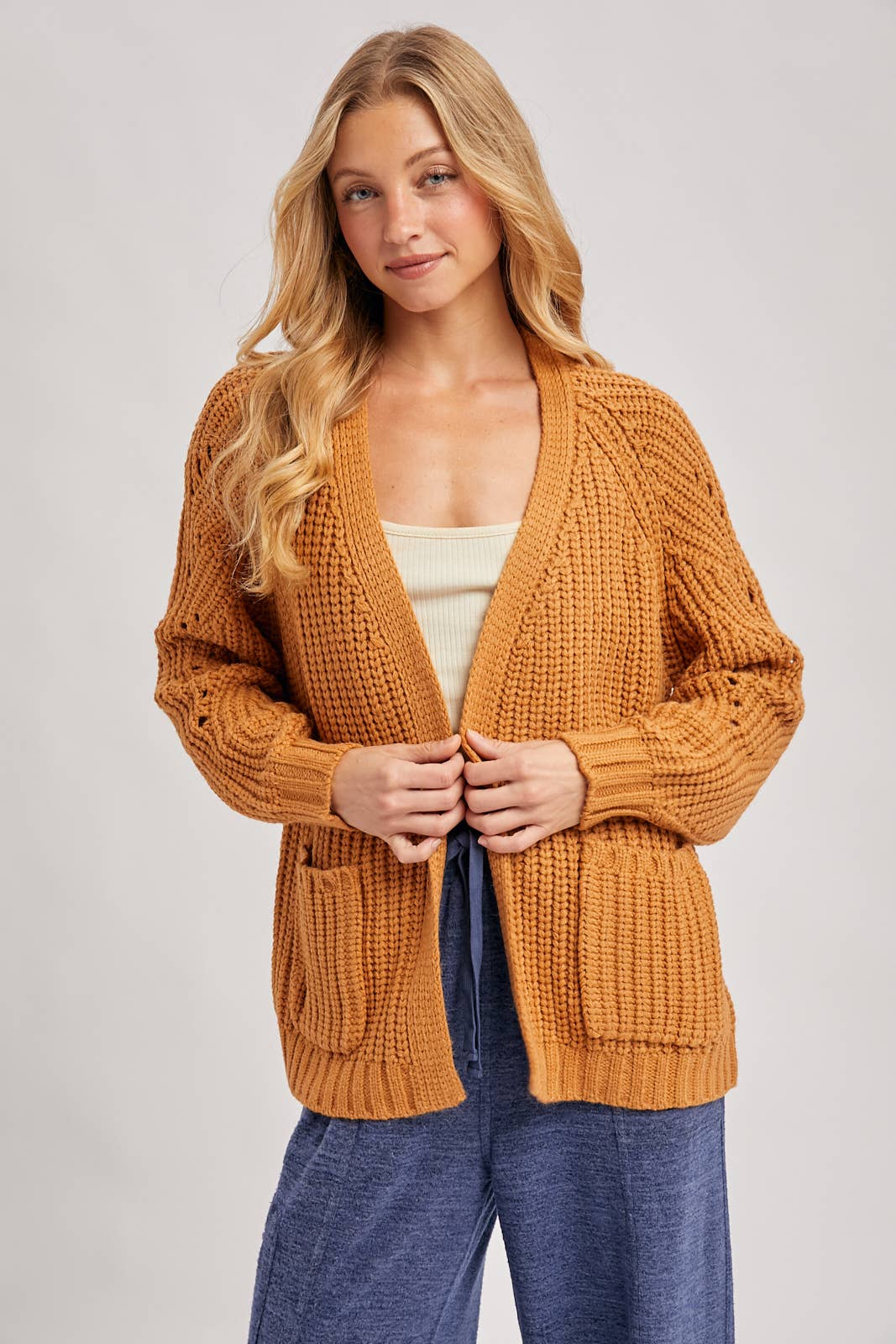 CHUNKY POINTELLE OPEN FRONT CARDIGAN