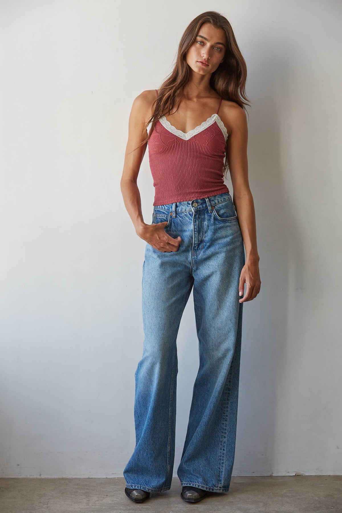 Knit Seamless Ribbed Nylon Spandex Jacquard Top