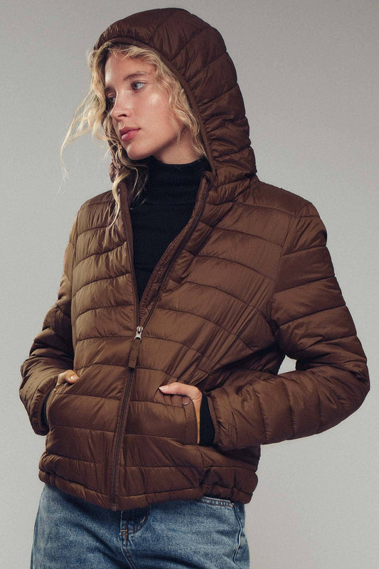 Hooded Lightweight Channel-Quilted Puffer Jacket