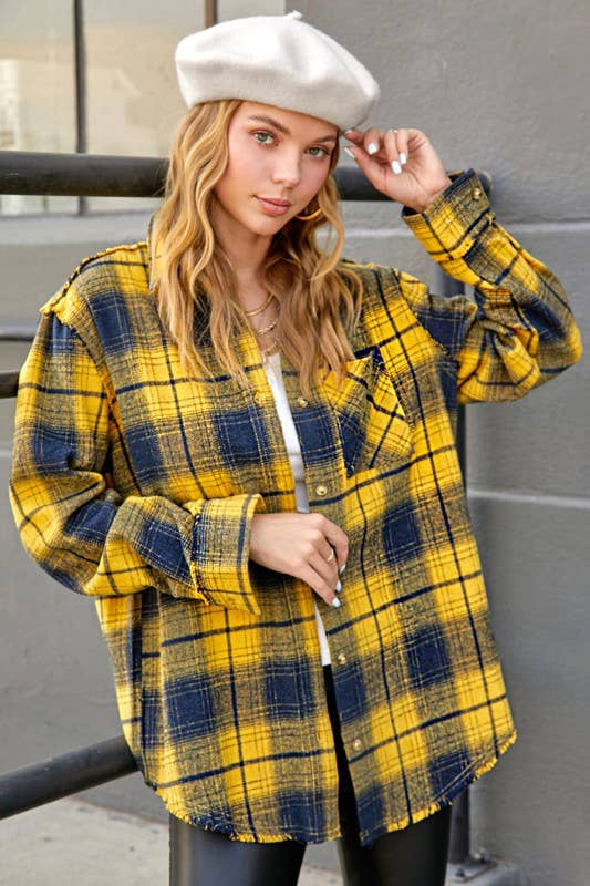 Mineral Washed Button-Down Soft Fabric Plaid Shirts