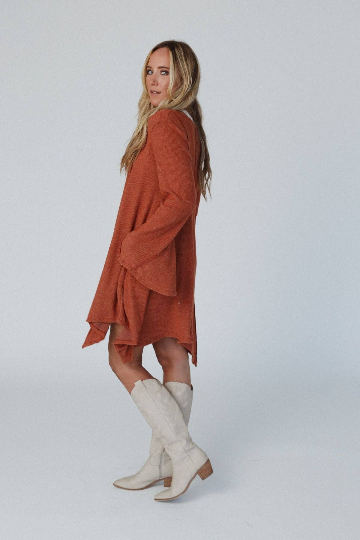 Golden Hour Long Bell Sleeve Dress - Rust