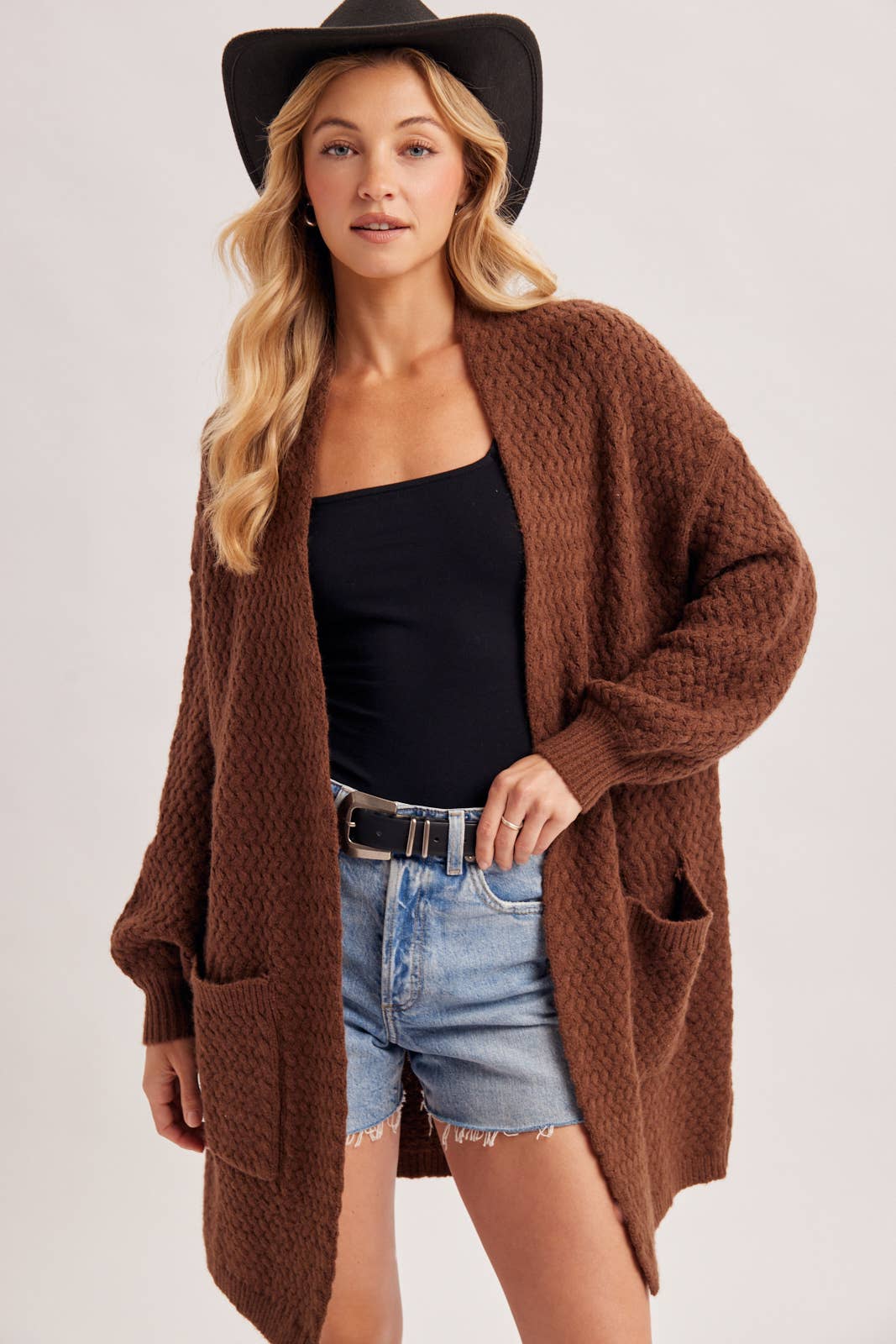 BASKET WEAVE LONGLINE CARDIGAN