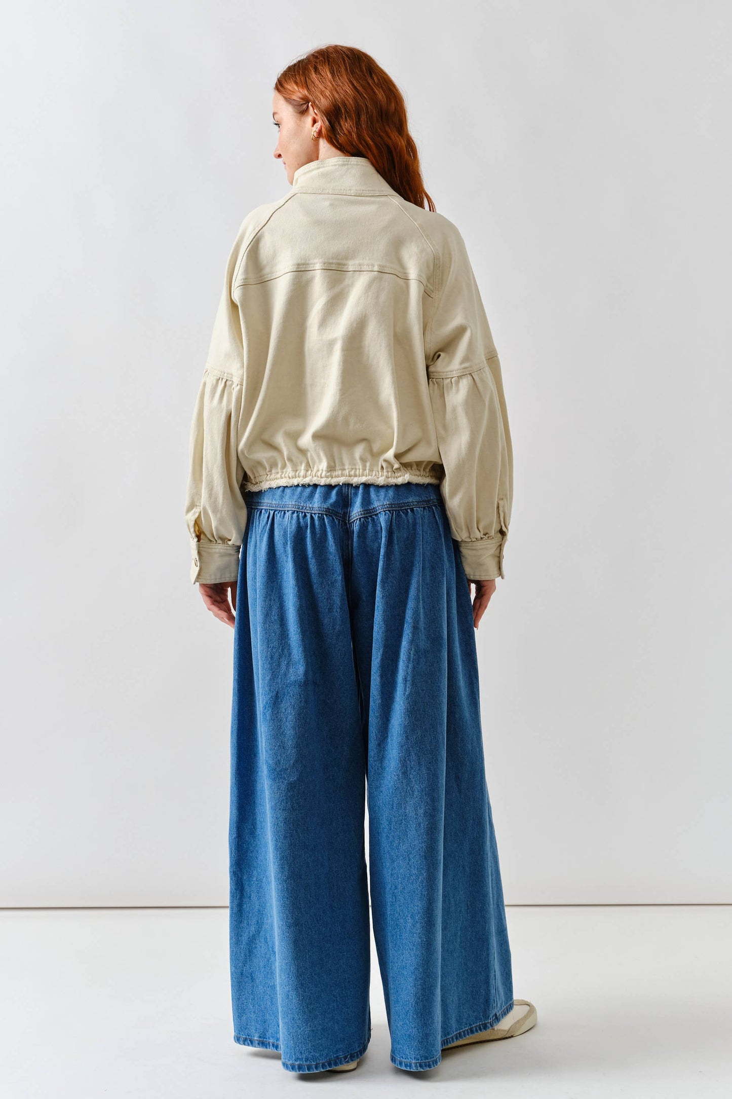 BALLON SLEEVE TWILL JACKET DRAWSTING WAIST