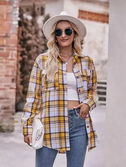 Women’s Caramel Plaid Oversized Flannel Button Down Shirt