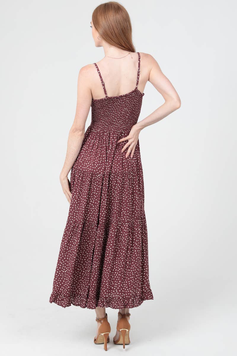 POLKA DOT SIDE SLIT MAXI DRESS