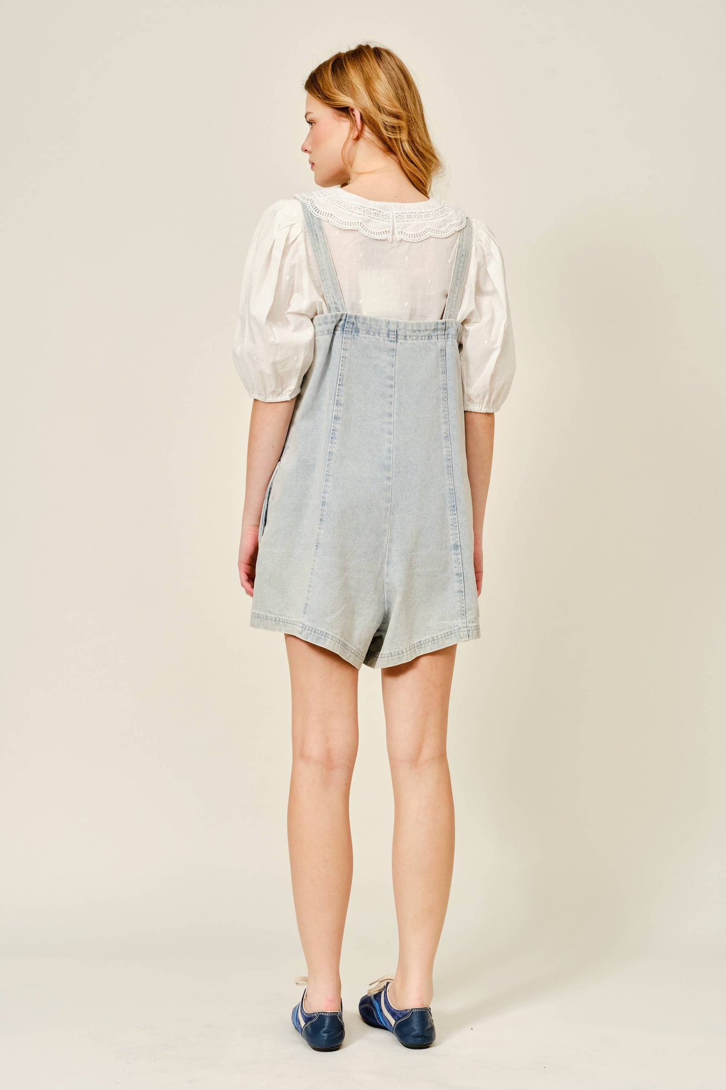 DENIM SLEEVELESS ROMPER WITH FRONT ZIPUP