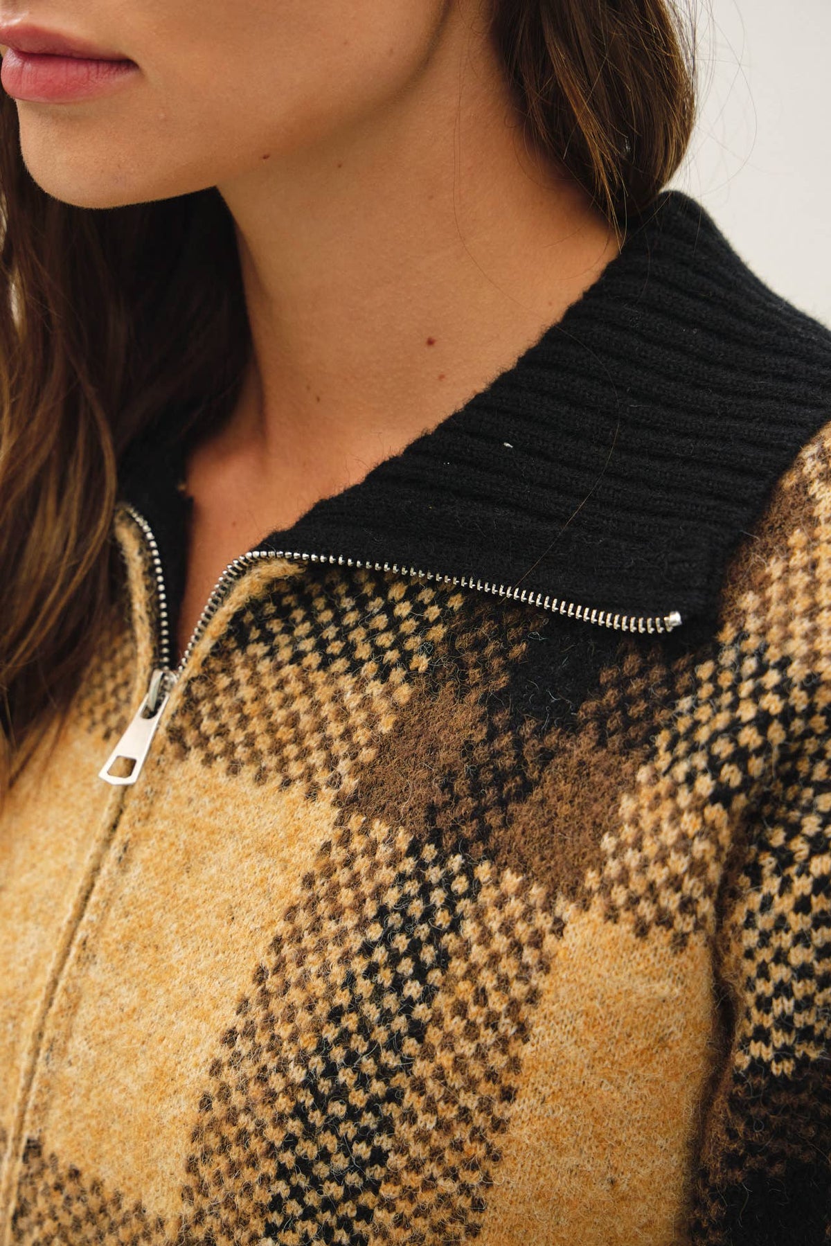 PLAID ZIP UP SWEATER JACKET