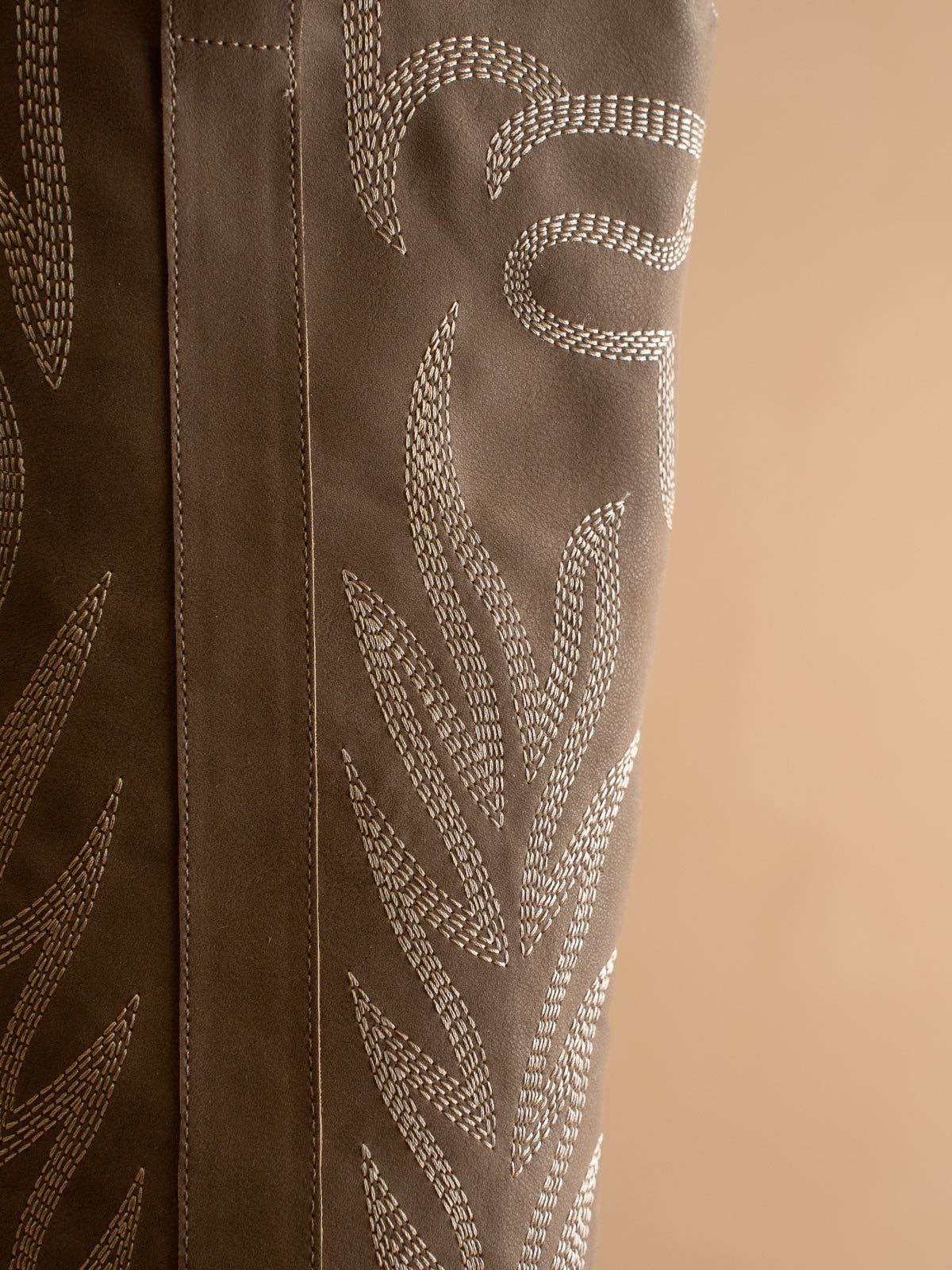 Dark Taupe Knee High Embroidered Cowboy Boot