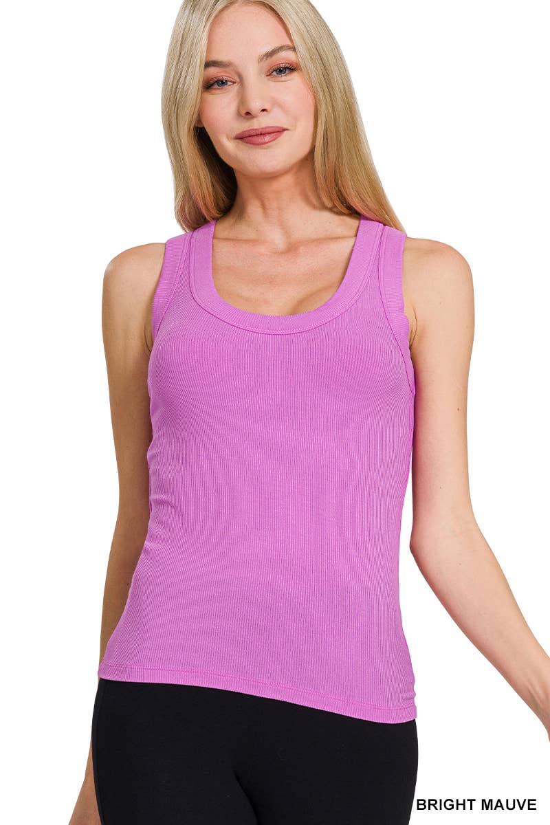 `Ribbed Scoop Neck Tank Top - Zenana