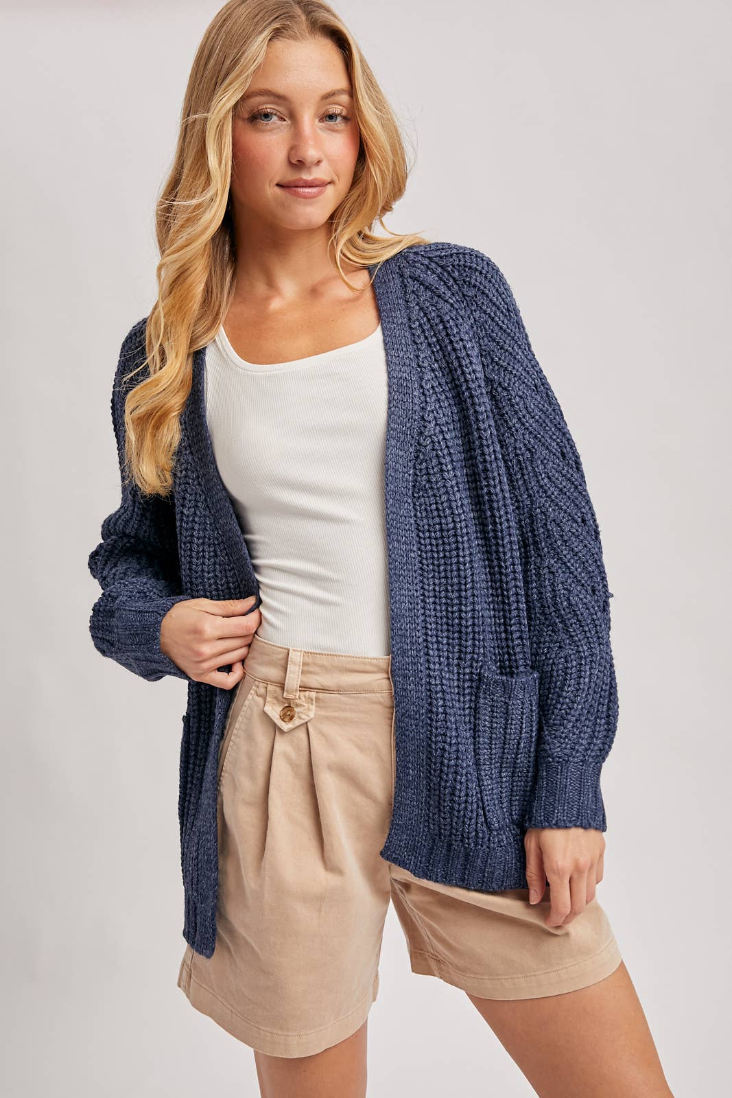 CHUNKY POINTELLE OPEN FRONT CARDIGAN
