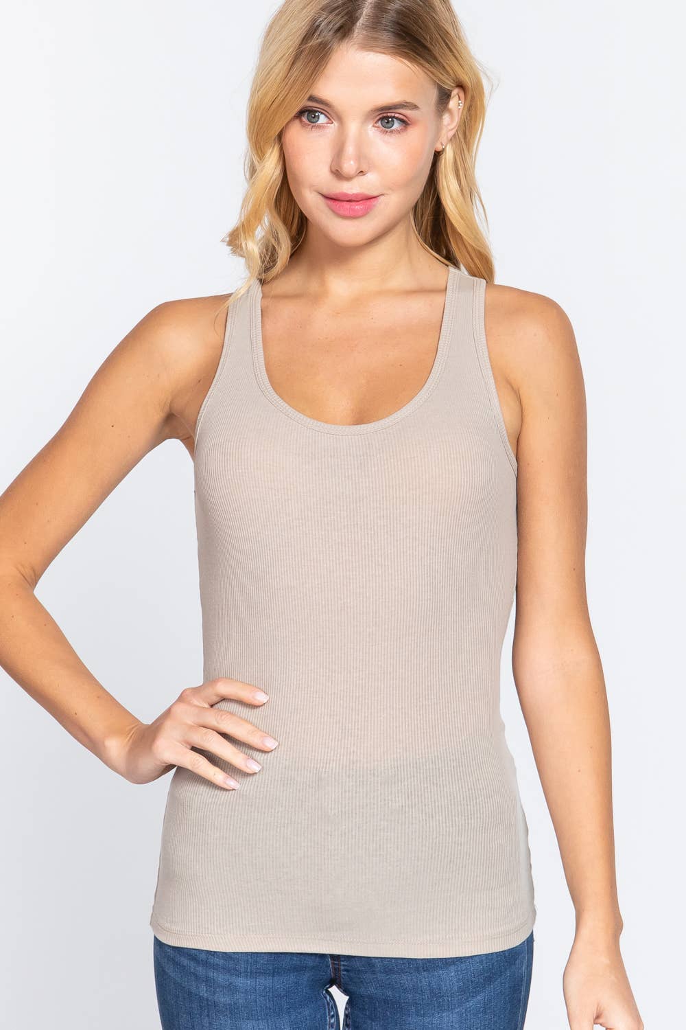 `Cotton/Poly Racerback Rib Tank