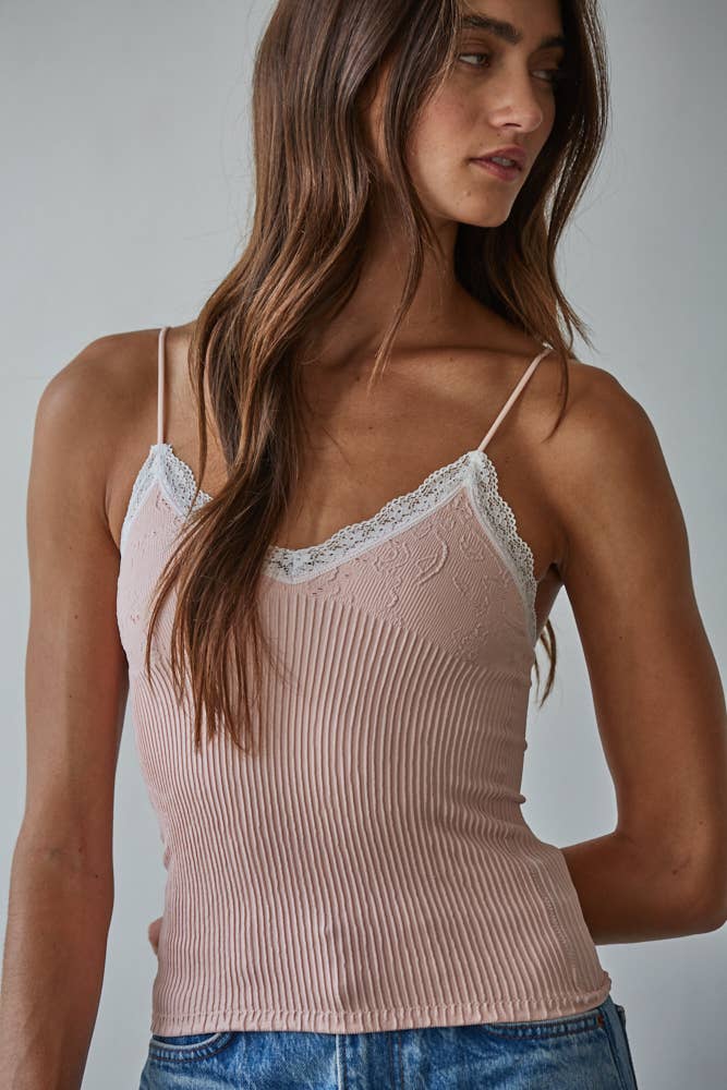 Knit Seamless Ribbed Nylon Spandex Jacquard Top