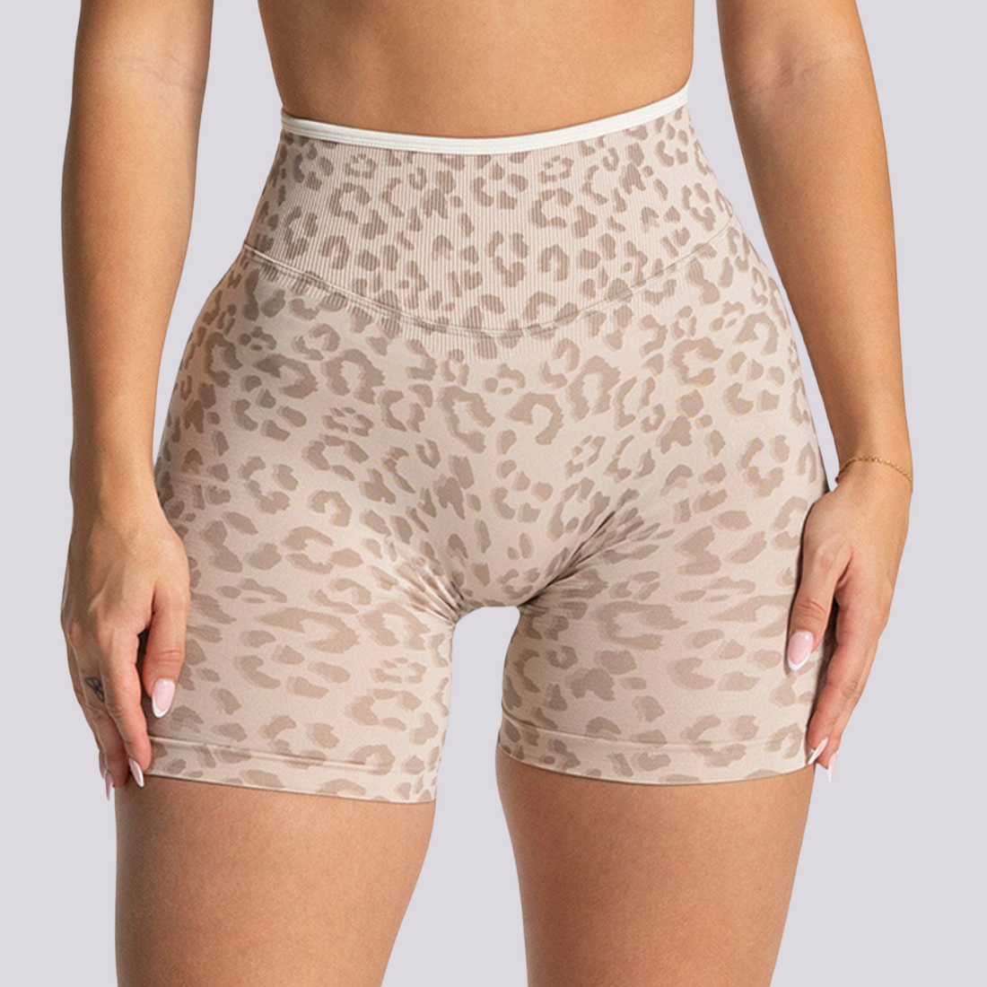 Women's Seamless Contrast Leopard Print Sports Yoga Shorts