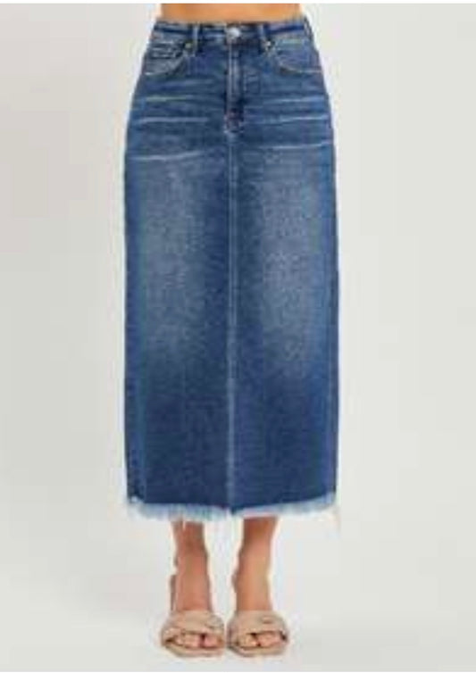 High Rise Frayed Long Pencil Skirt
