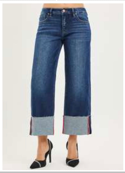Tummy Control Mid Rise Cuffed Jeans Stretch