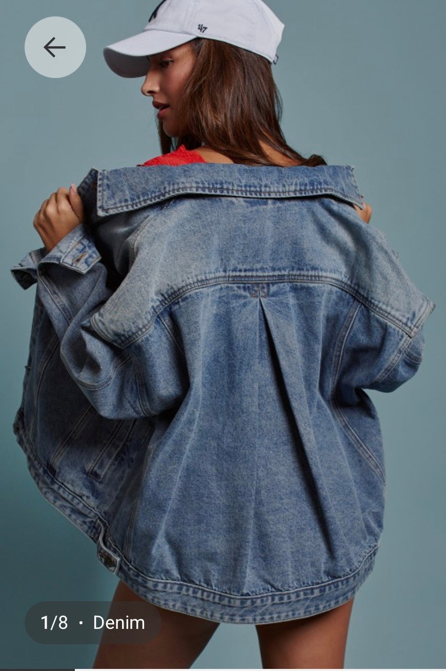 Off-Duty Vintage Wash Oversized Denim Jacket