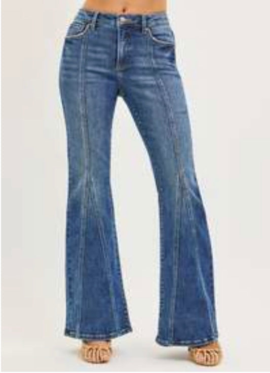 High Rise Flare Front Seam Detail Stretchy