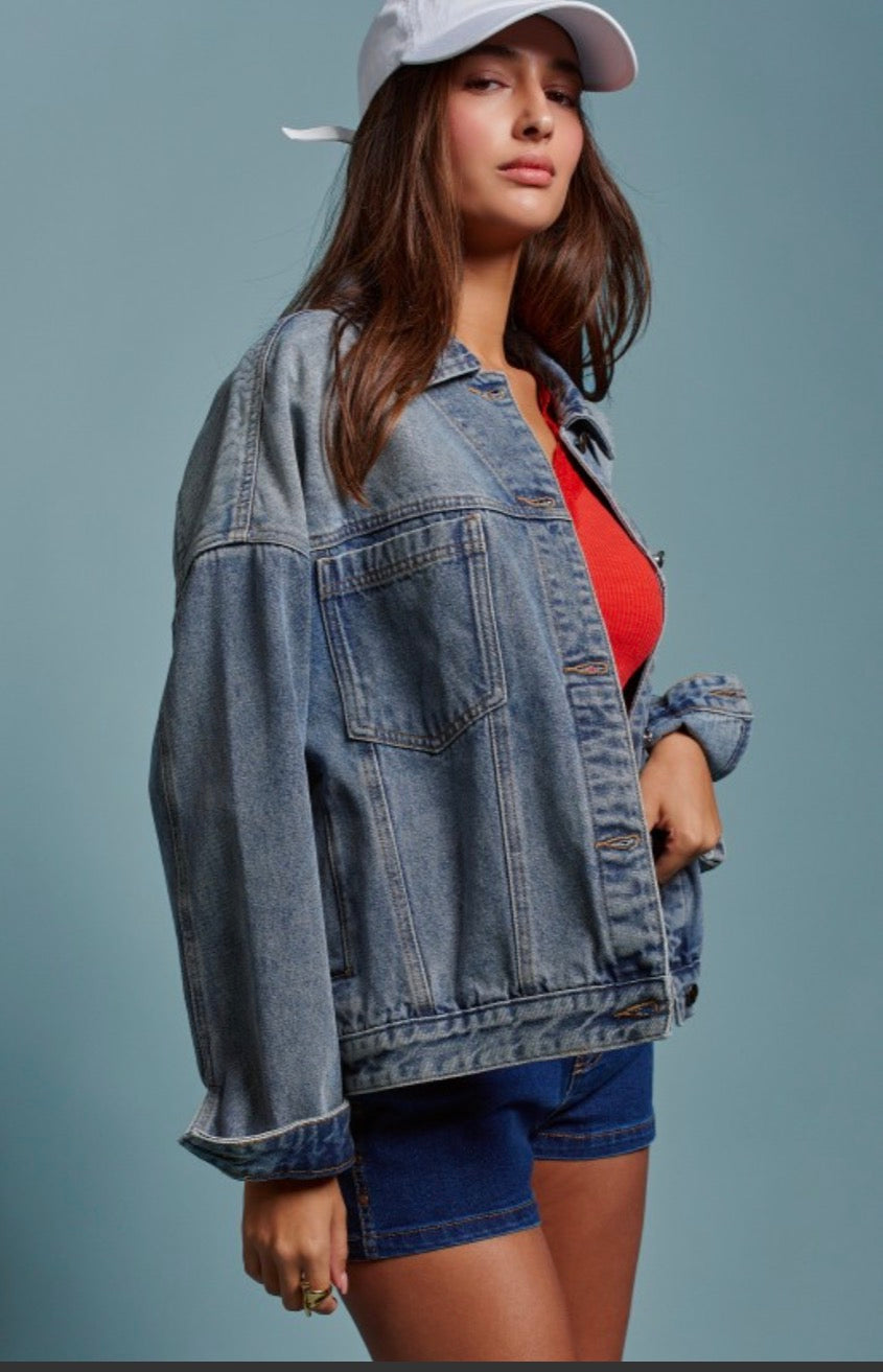 Off-Duty Vintage Wash Oversized Denim Jacket