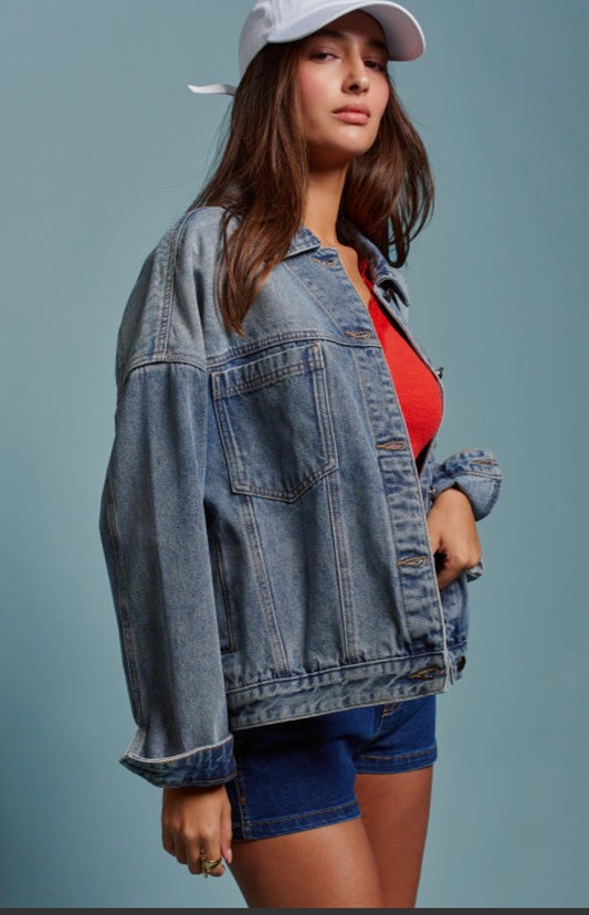 Off-Duty Vintage Wash Oversized Denim Jacket