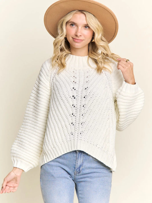 CABLE Knit Mock Neck Sweater Ivory