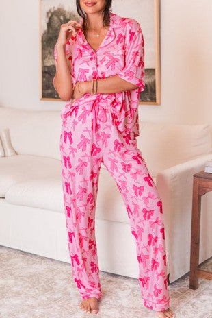 Valentine Bow Print Short Sleeve Loungewear Set