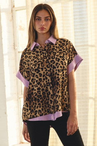 Leopard Printed Button-down Top