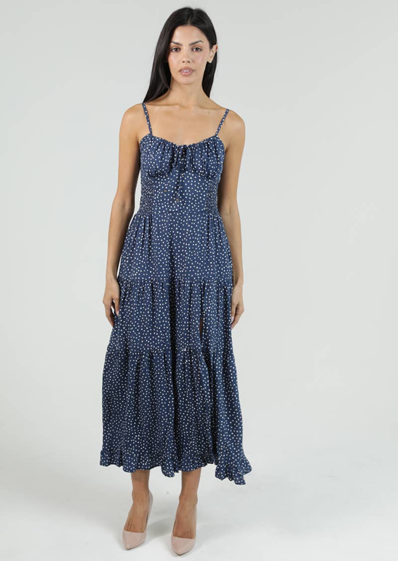 POLKA DOT SIDE SLIT MAXI DRESS