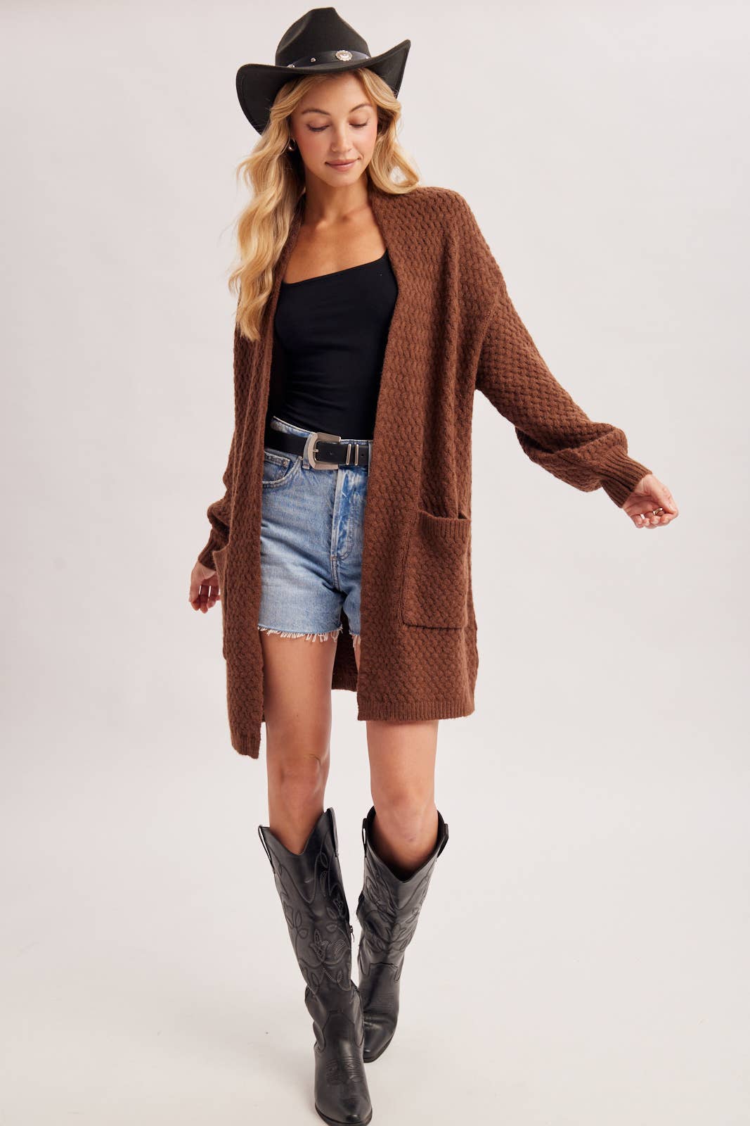 BASKET WEAVE LONGLINE CARDIGAN