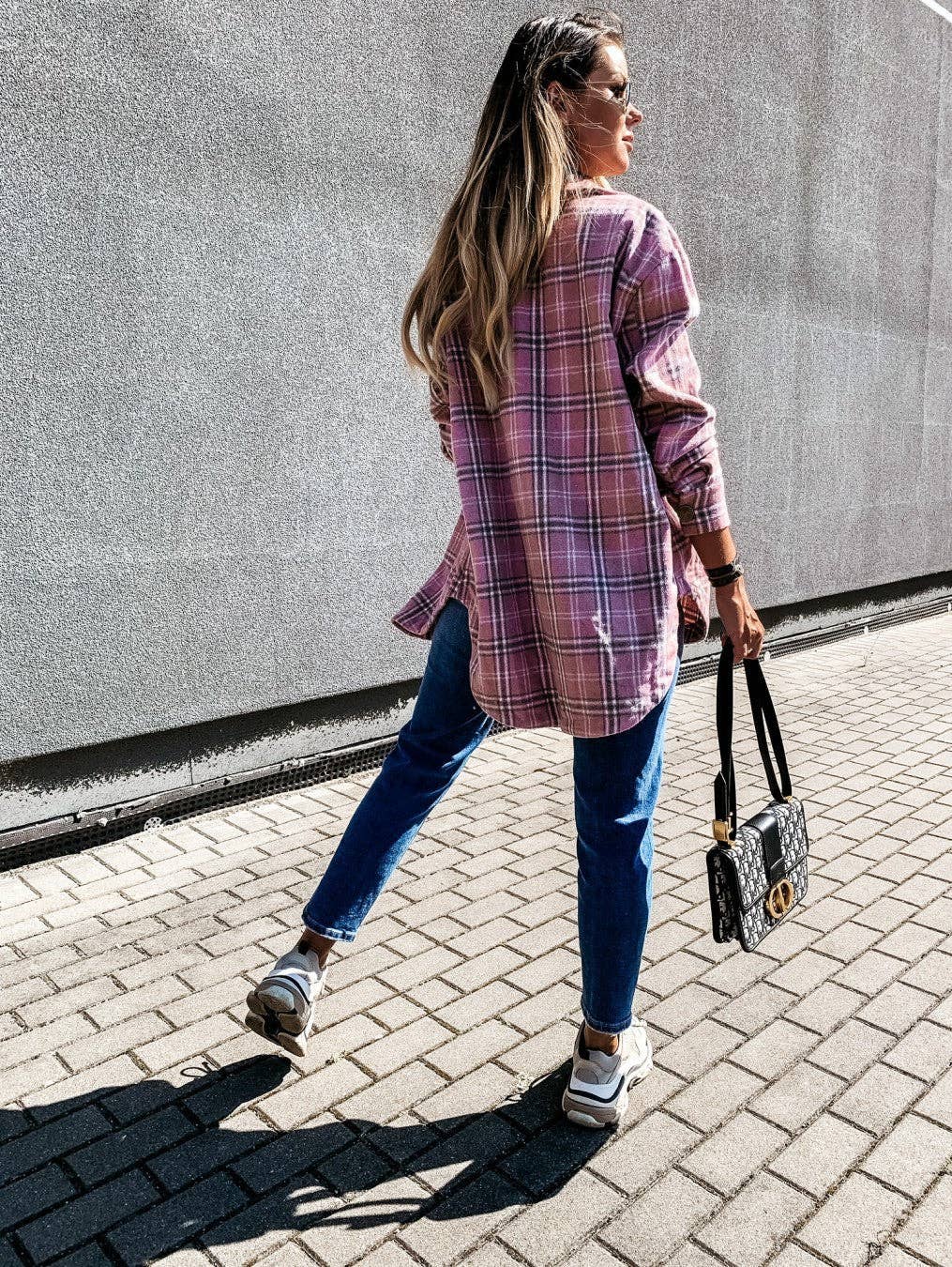 Plaid brushed shacket oversized button front