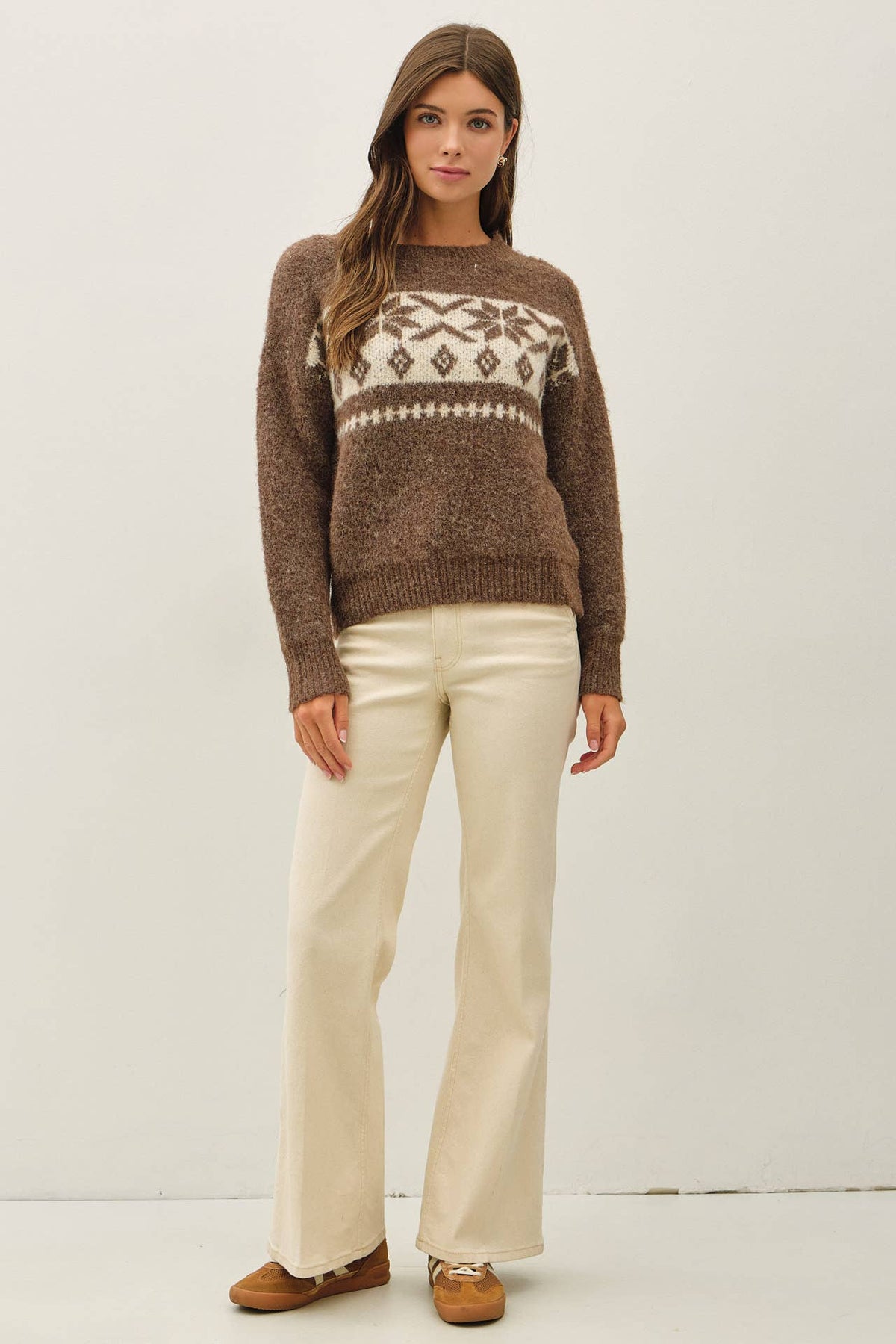 FLORAL FAIR ISLE CREW NECK SWEATER