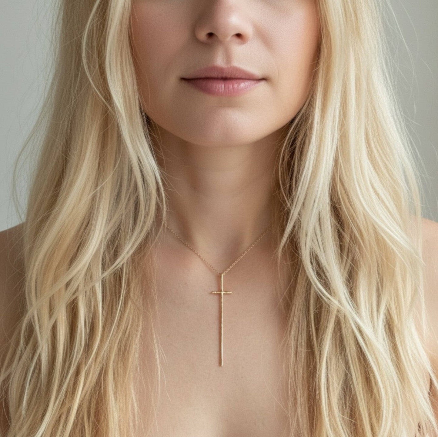 Minimal Vertical Cross Necklace