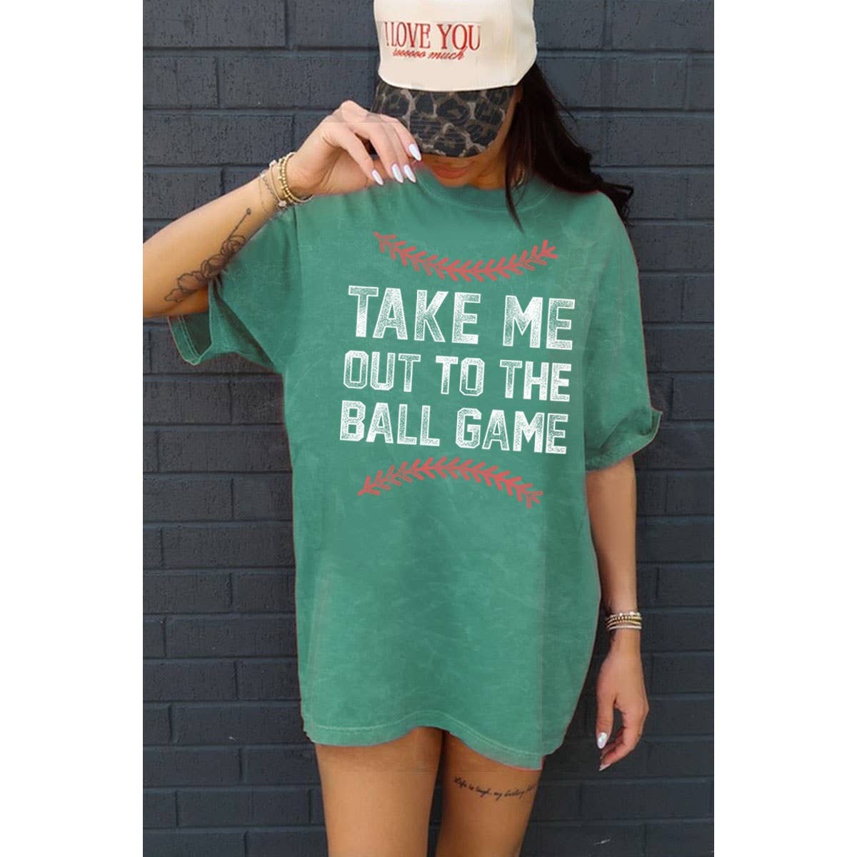 TAKE ME OUT TO THE BALL GAME OVERSIZED MINERAL GRAPHIC TEE