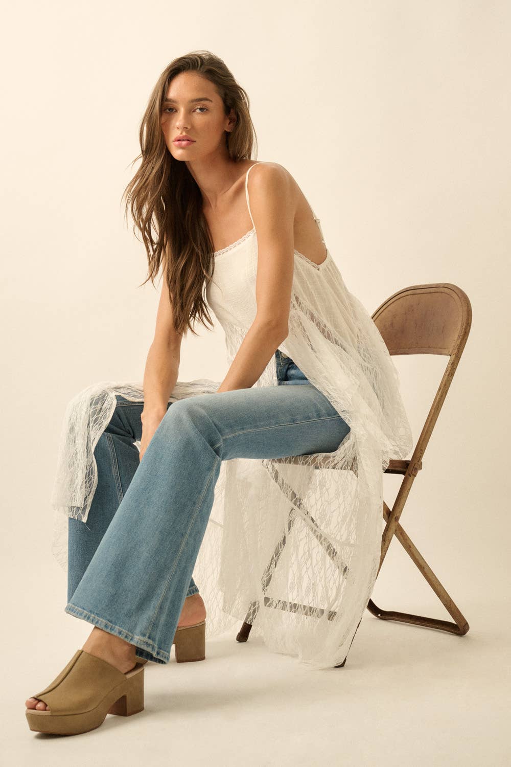 Ruffled Lace Flyaway Maxi Cami Top
