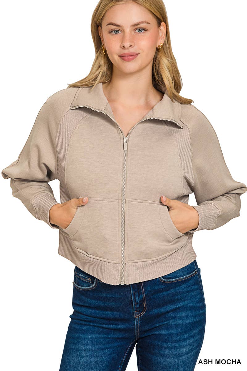 Soft Scuba Full Zip Jacket w/ Pockets SI-26808 Zenana
