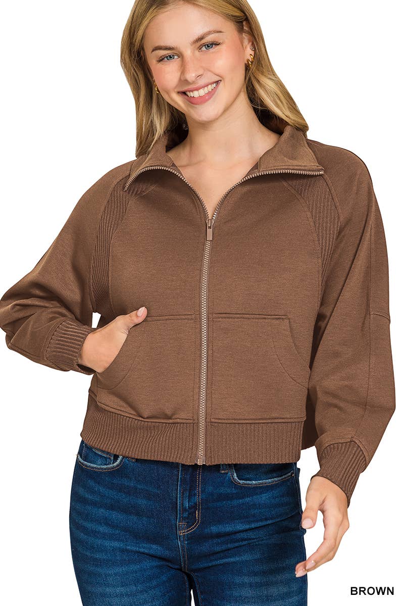 Soft Scuba Full Zip Jacket w/ Pockets SI-26808 Zenana