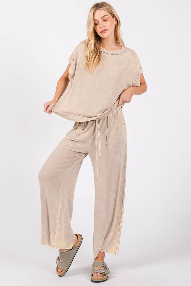 MINERAL WASHED TOP AND PANTS RIB SETS