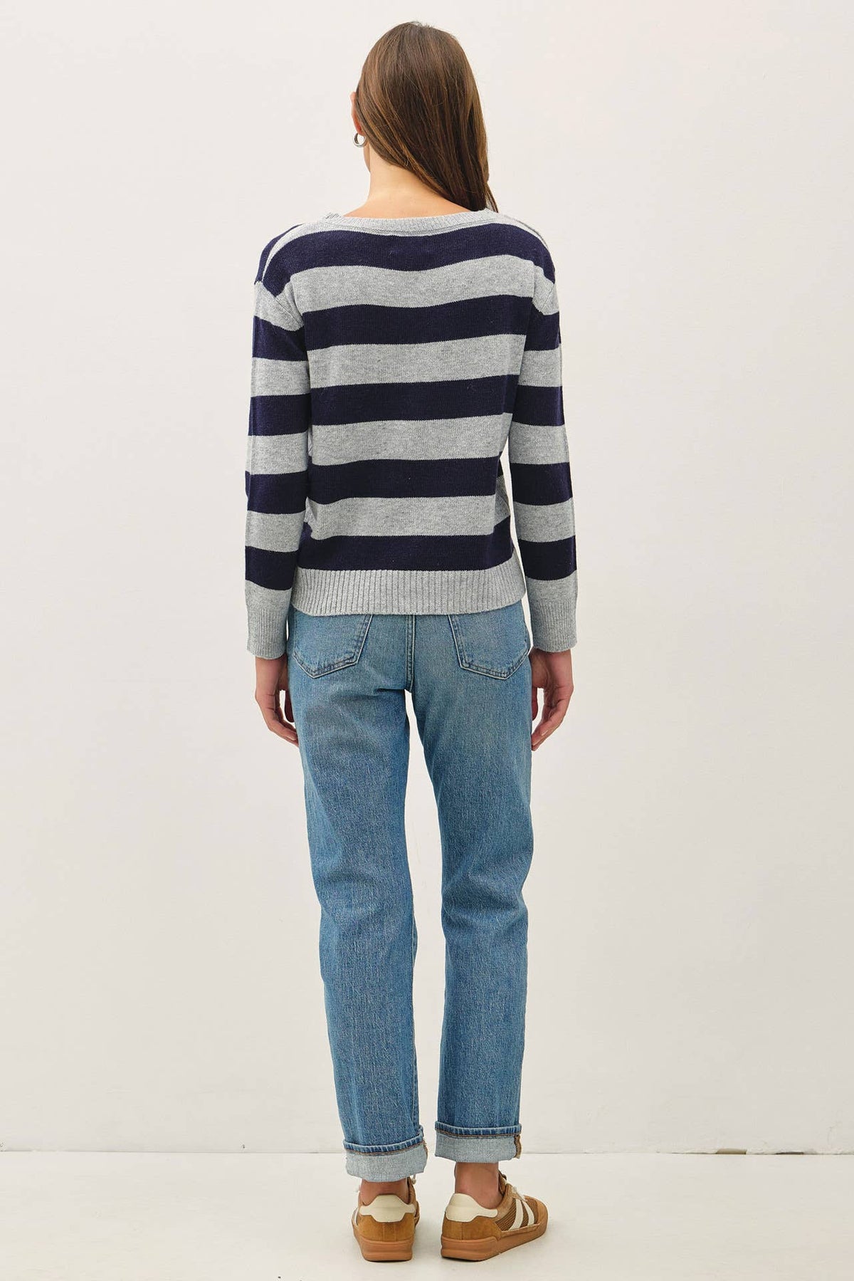 ANGORA BLEND RELAXED FIT WIDE STRIPED SWEATER