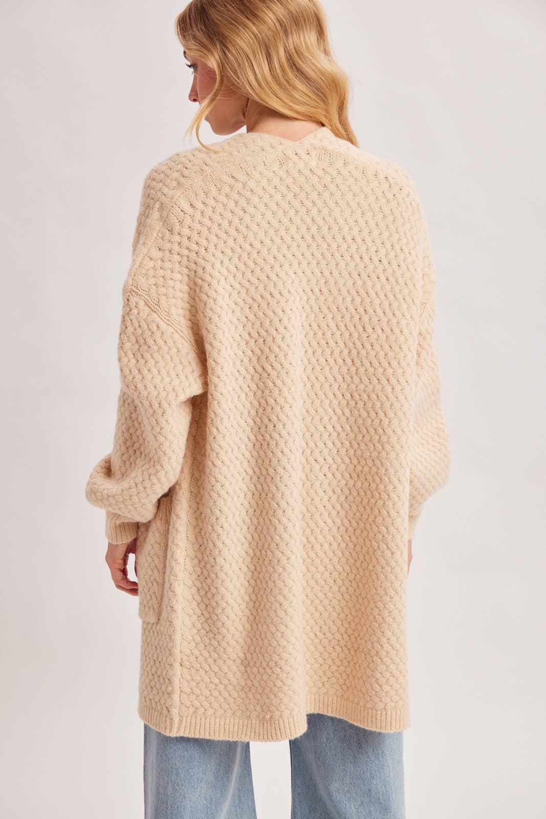 BASKET WEAVE LONGLINE CARDIGAN