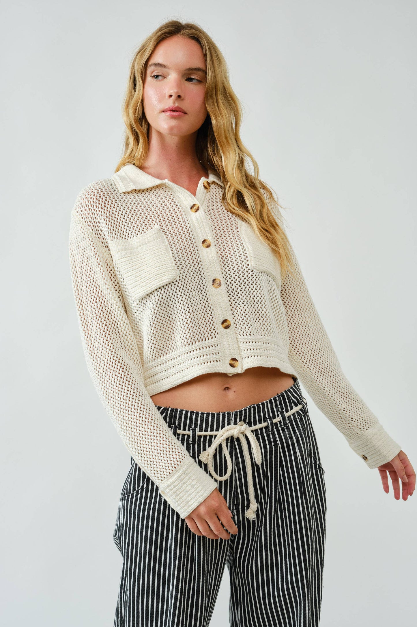 CROCHETED COTTON SWEATER SHIRTS CARDIGAN