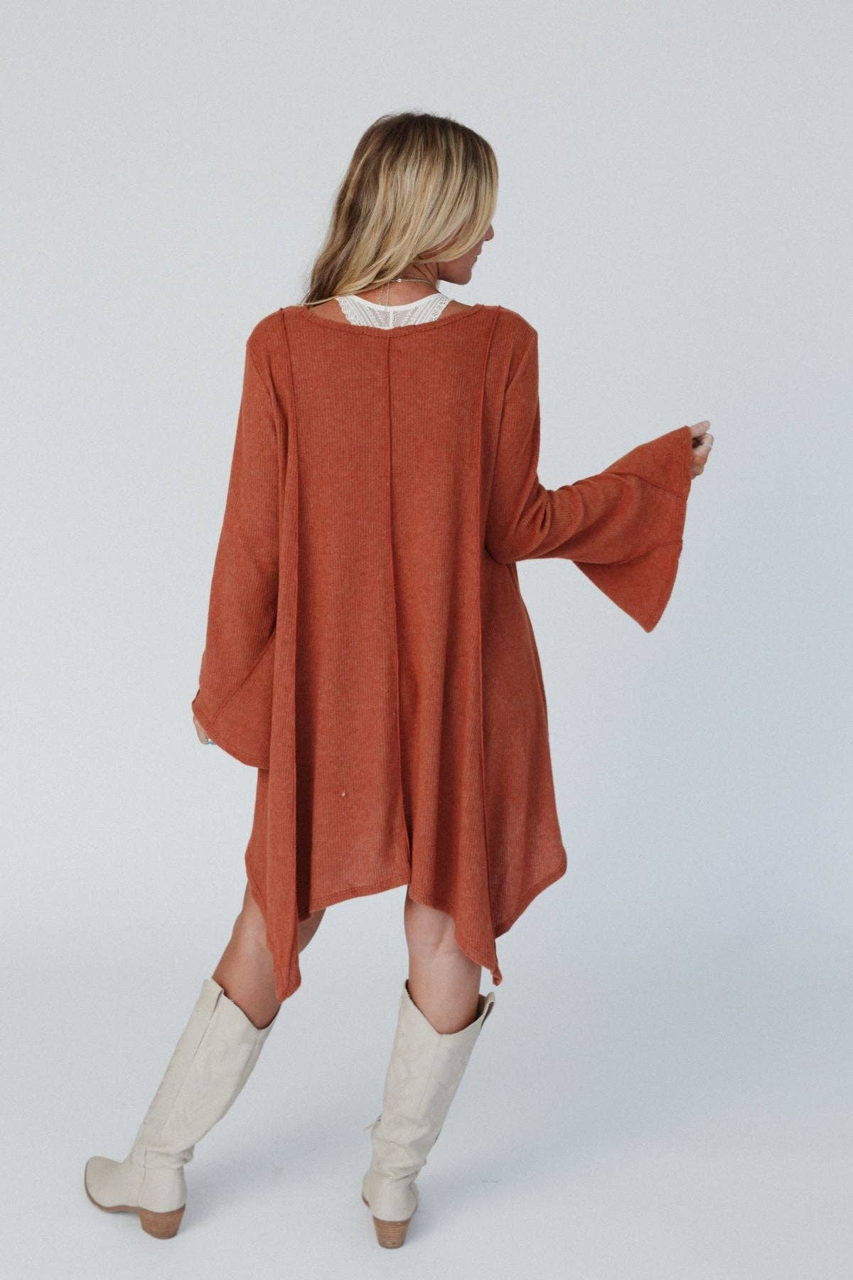Golden Hour Long Bell Sleeve Dress - Rust