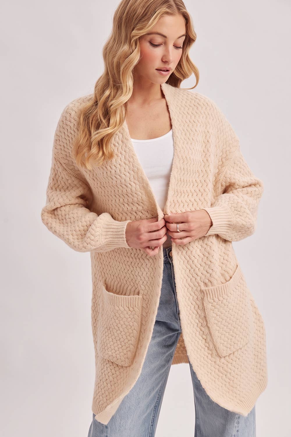 BASKET WEAVE LONGLINE CARDIGAN