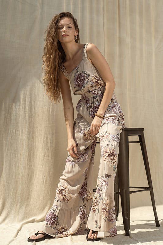 Floral Print Wide Leg Jumpsuit