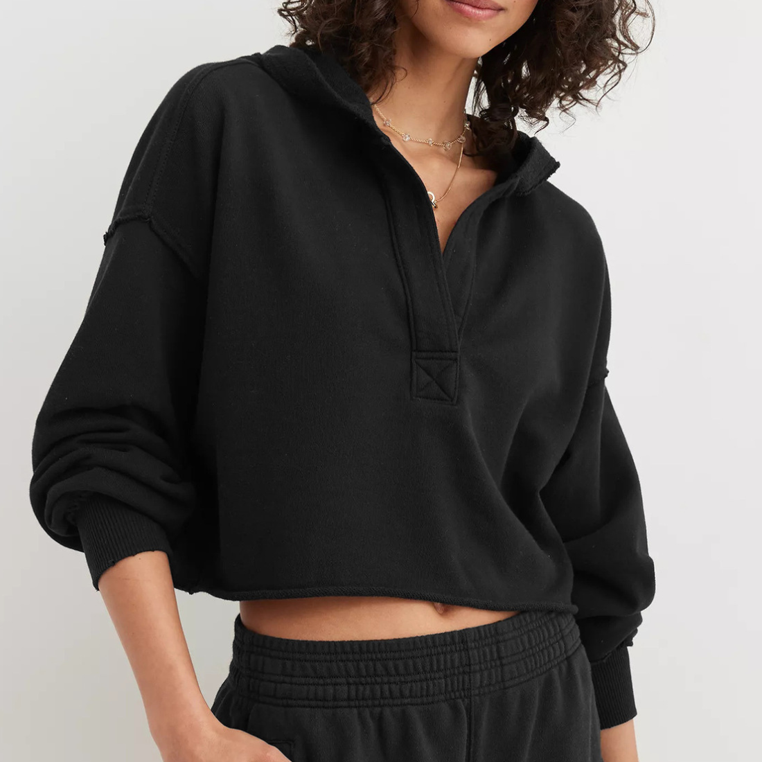 V-neck, pullover, long-sleeved shirt