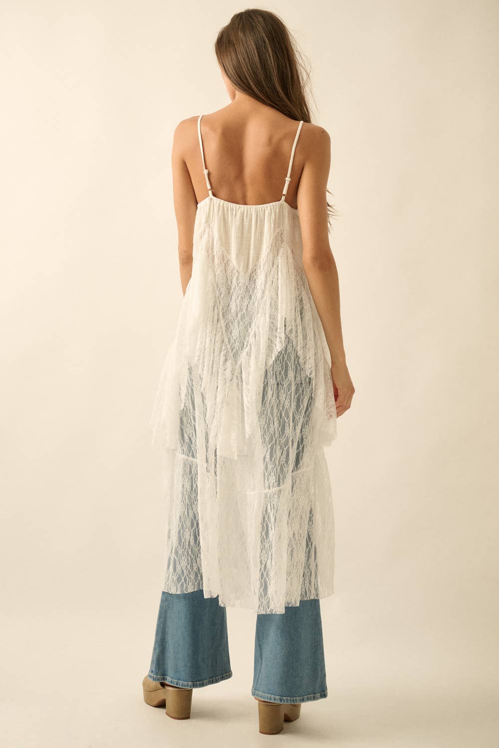 Ruffled Lace Flyaway Maxi Cami Top
