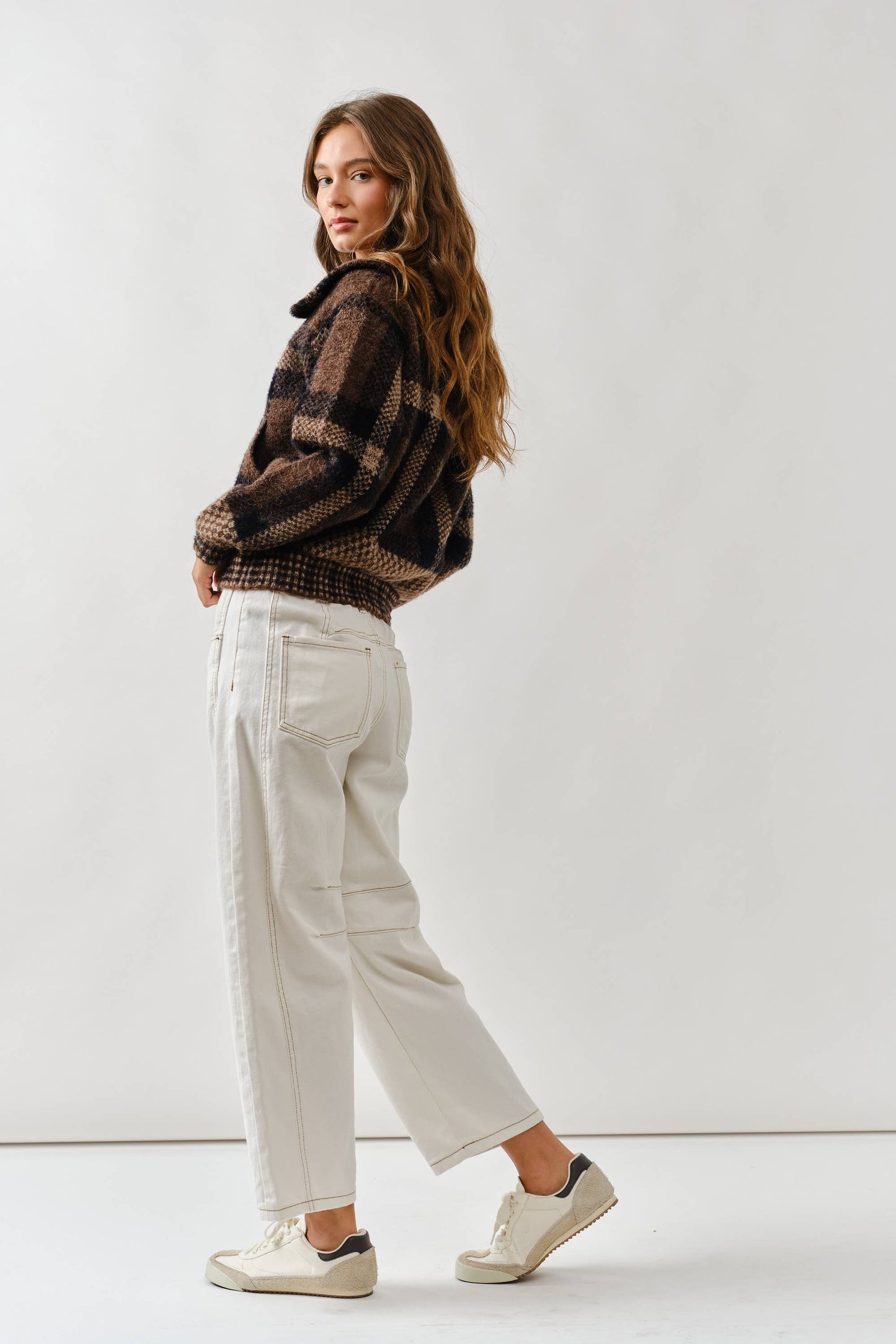 PLAID BUTTON DOWN CARDIGAN