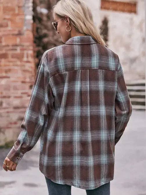 Women’s Caramel Plaid Oversized Flannel Button Down Shirt