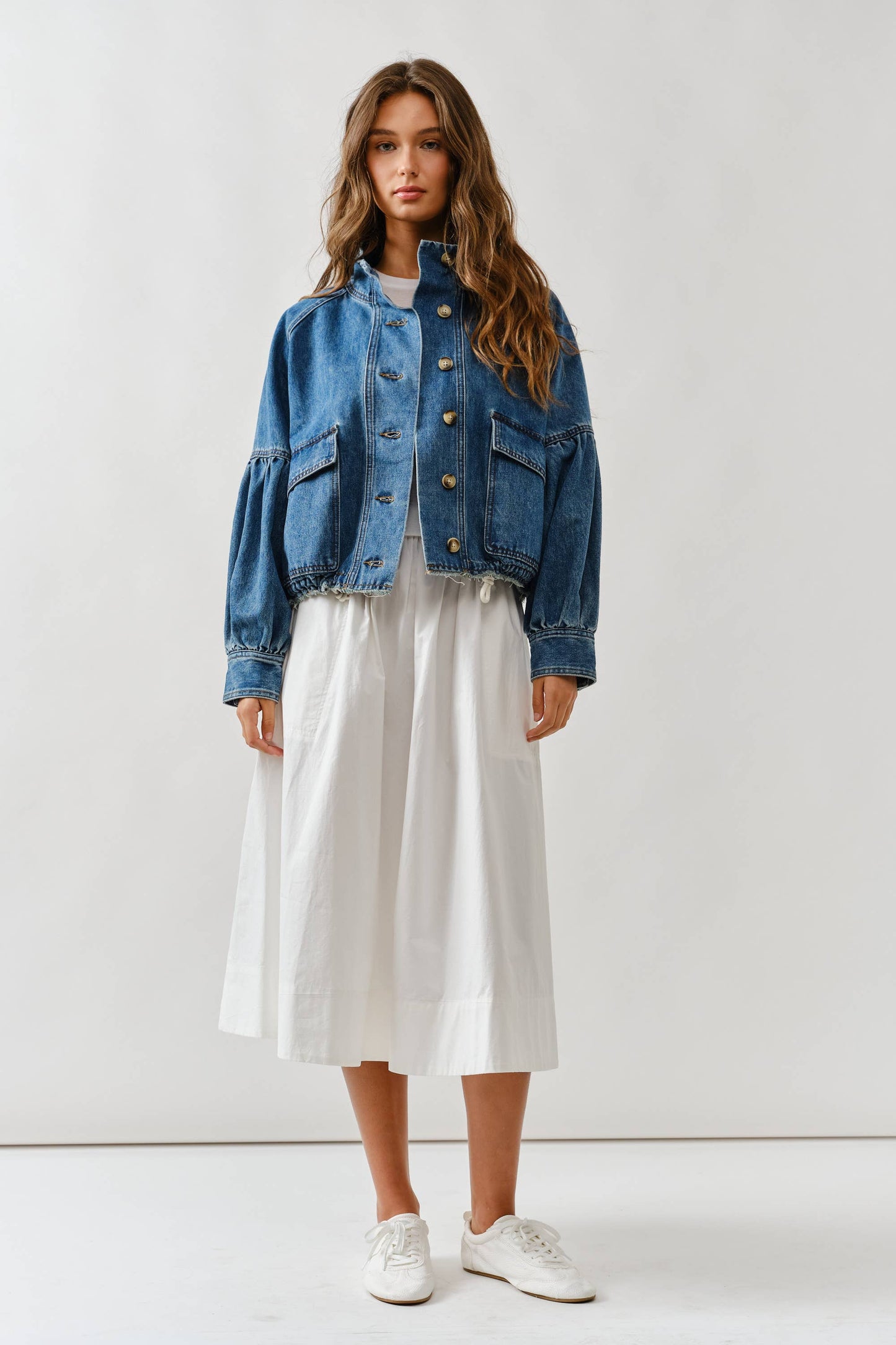 BALLON SLEEVE TWILL JACKET DRAWSTING WAIST